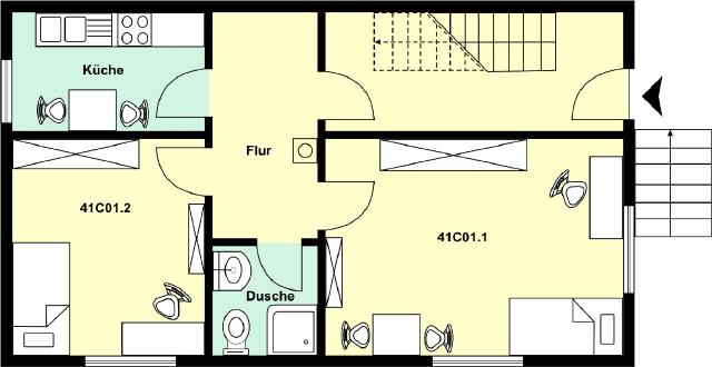 Grundriss 2er WG Erdgeschoss