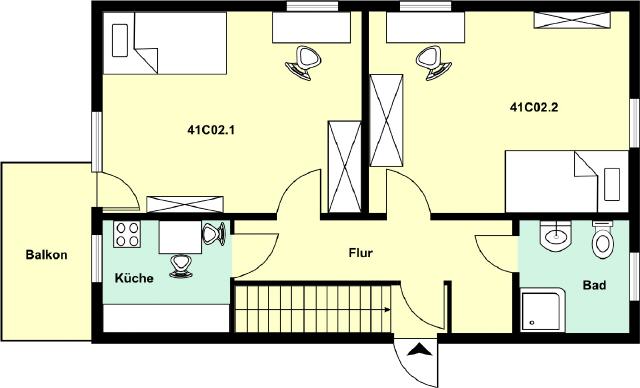 Grundriss 2er WG Obergeschoss